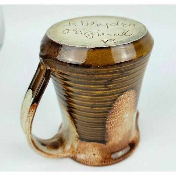 JK Dryden Original Pottery Pitcher Brown 5 Inches Drip Glaze Signed 1983 Brown - Picture 9 of 12